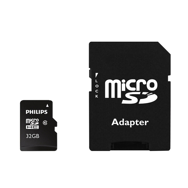 Карта памет Philips MicroSDHC, 32GB, Class 10 + adaptor SD