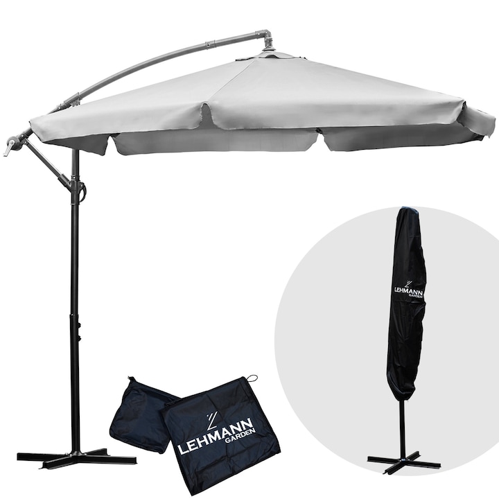 Umbrela de gradina/terasa, Lehmann Vihma, gri, diametru 300 cm, inaltime 240 cm, Husa inclus
