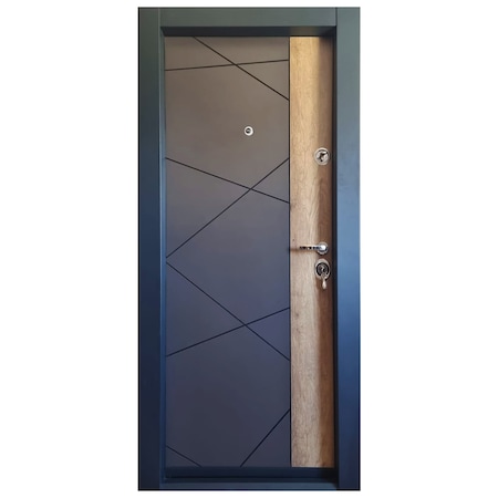 Usa metalica de apartament cu izolatie si vizor Novo Doors First Class NDFC05, Deschidere Stanga, Dimensiune 200X88 cm, Tabla 12 mm, Kit complet, Gri Antracit cu Insertie Stejar