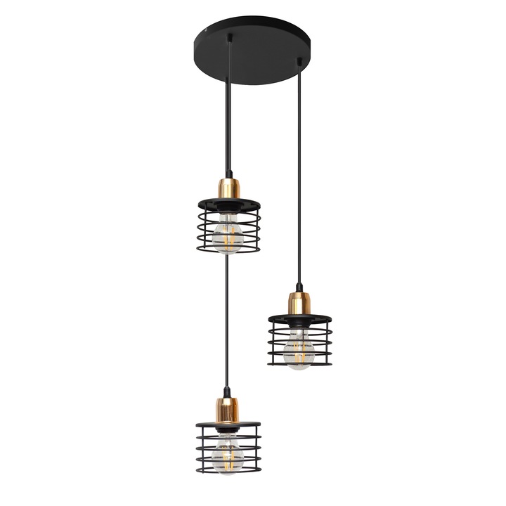 Lustra HELAM, Edison, E27, 3x60W, Negru/Cupru