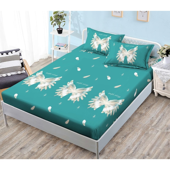 Finet ágytakaró szett, 3 db Elegant Home, 2 db párnahuzat, ágyhoz 180x200cm, zöld