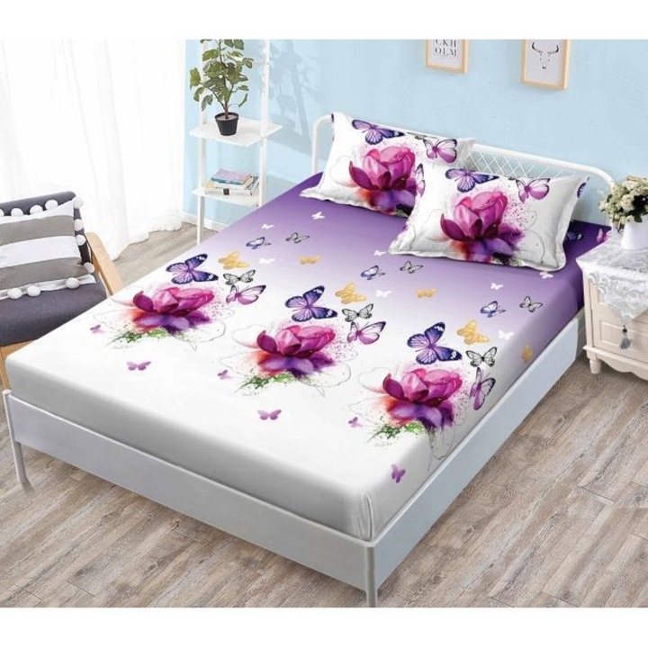 Finet ágytakaró szett, 3 db Elegant Home, 2 db párnahuzat, ágyhoz 180x200cm, lila