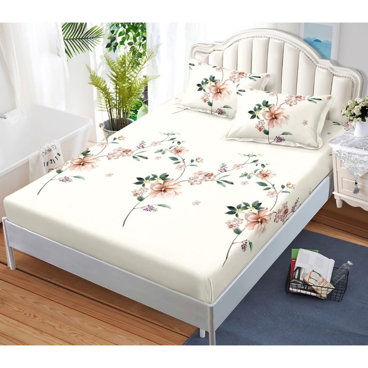 Finet ágytakaró szett, 3 db Elegant Home, 2 db párnahuzat, ágyhoz 180x200cm, fehér bézs
