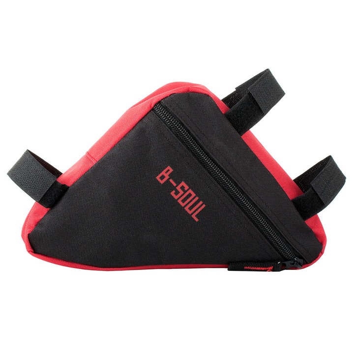 Geanta triunghiulara pentru cadru bicicleta 24 x 19 x 18 cm, culoare neagra/rosu