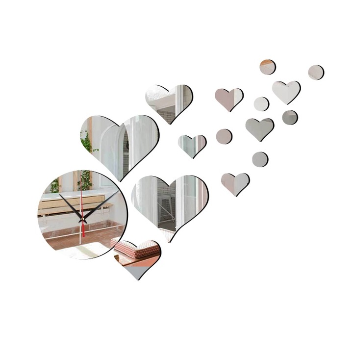 Ceas Decorativ, Sticker Acril Oglinda Love