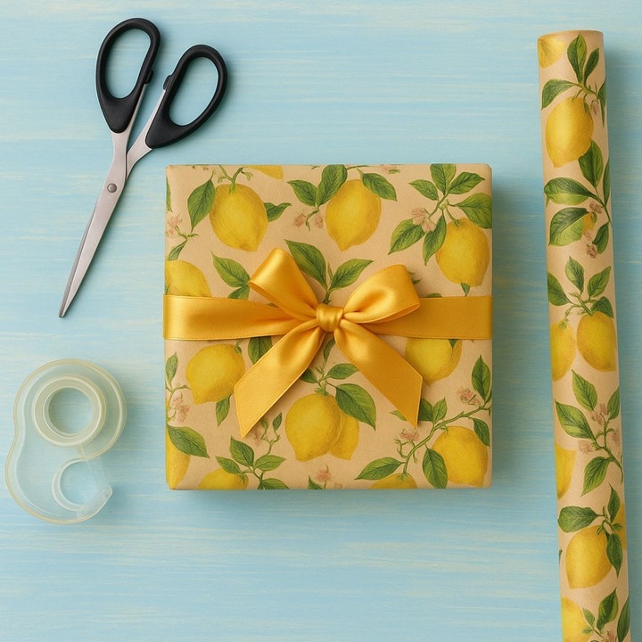 Hartie pentru ambalat cadouri Kraft Vintage 200x70 cm lemons