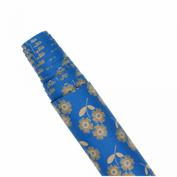Hartie pentru ambalat cadouri Kraft Vintage 200x70 cm Blue flowers