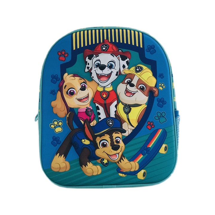 3D Paw Patrol hátizsák 1 nagy rekesz cipzárral, 1 oldalzseb, 2 állítható szivacspánt, mérete 31x26x10cm