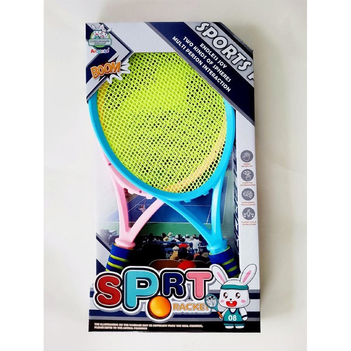 Set de tenis si badminton pentru copii, cu 2 palete 22 x 48cm, minge si fluturas MalPlay