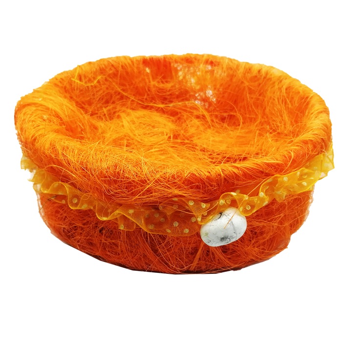 Cos decorativ rotund pentru oua, de Paste, 18x7cm, portocaliu, Vision