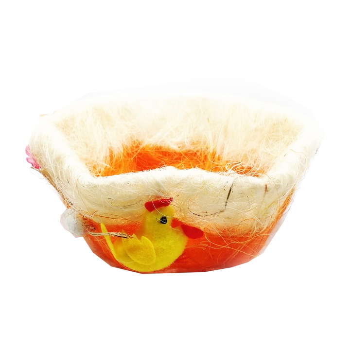 Cos decorativ hexagonal pentru oua de Paste 20x8cm, alb-portocaliu, Vision