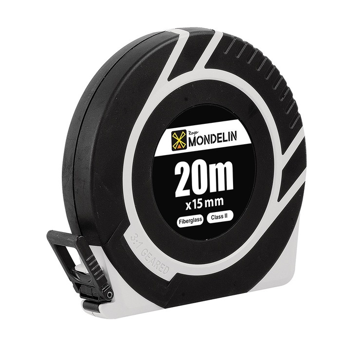 Ruleta MONDELIN bimaterial, cu banda de fibra de sticla, 20 m