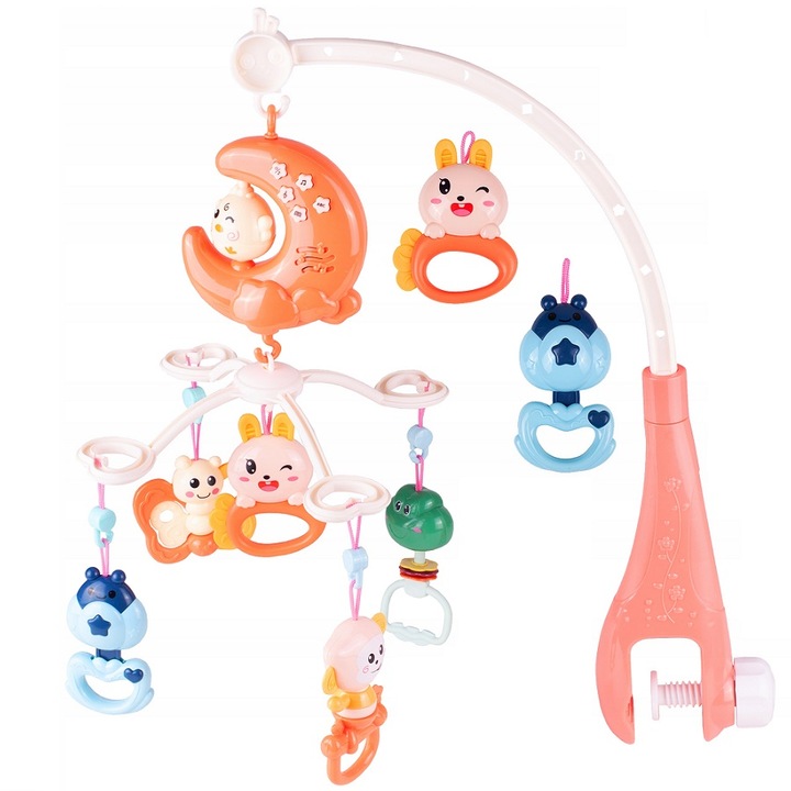 Carusel muzical cu proiector, telecomanda si animalute zornaitoare