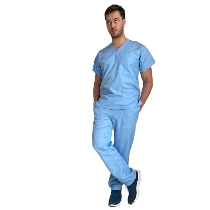 Costum medical, barbati, Vogueart, albastru deschis, marime 2XL