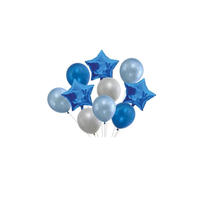 10 db csillag alakú és normál lufi készlet, kék