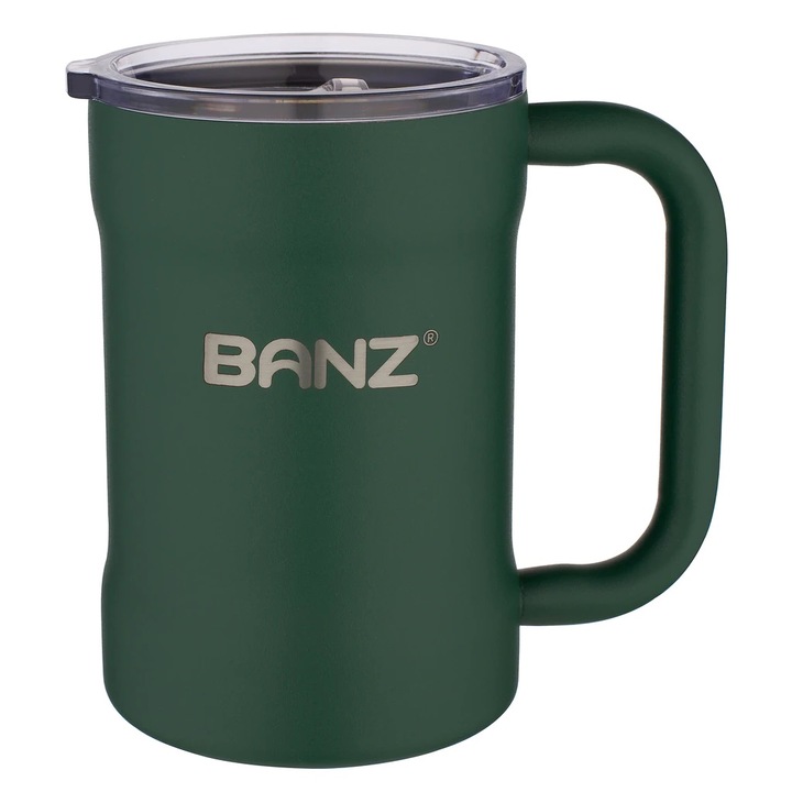 Cana termo, Banz, 2 straturi, inox 18/8, cu capac, Dark Green, 475ml