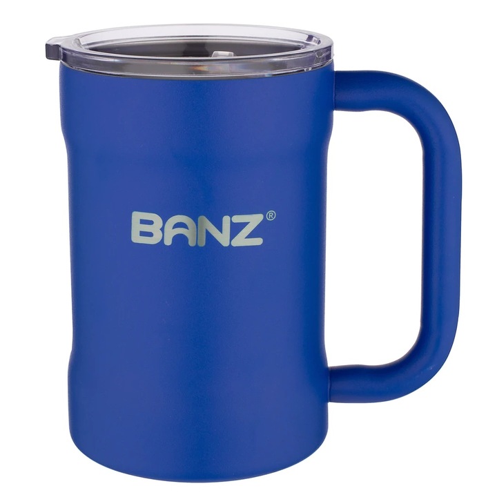 Cana termo, Banz, 2 straturi, inox 18/8, cu capac, Navy Blue, 475ml