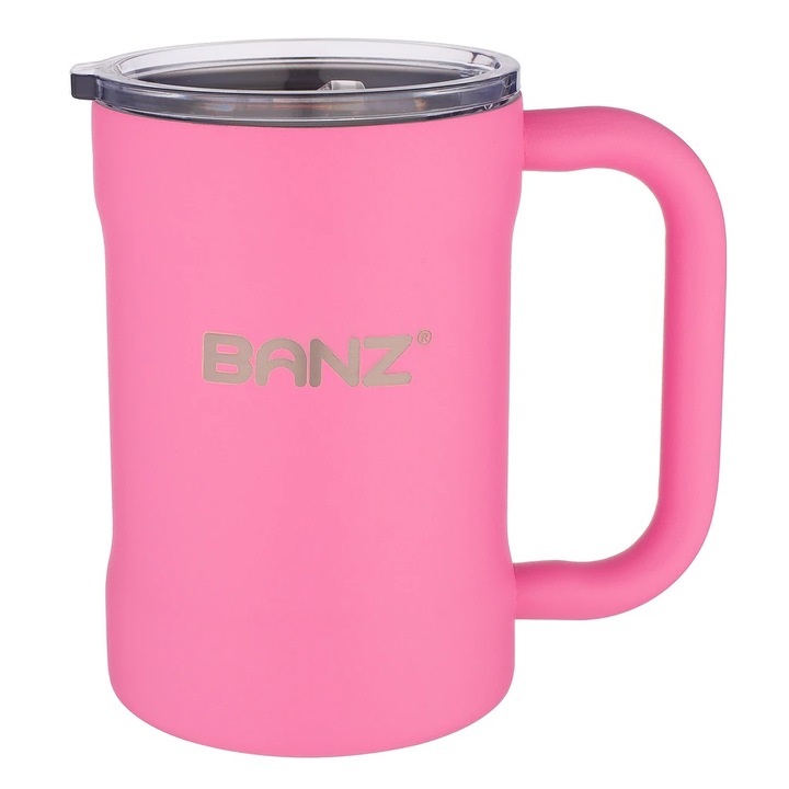 Cana termo, Banz, 2 straturi, inox 18/8, cu capac, Wildflower Pink, 475ml
