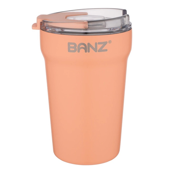 Pahar termo, Banz, 2 straturi, inox 18/8, cu capac, Apricot, 410ml
