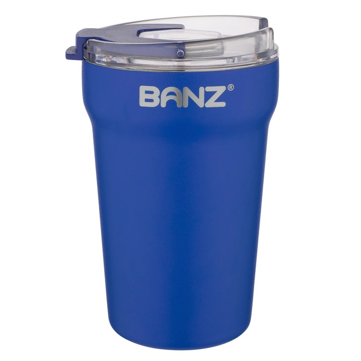 Pahar termo, Banz, 2 straturi, inox 18/8, cu capac, Navy Blue, 410ml