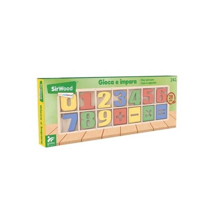 Set cifre si simboluri matematice Globo, din lemn, 28 de piese