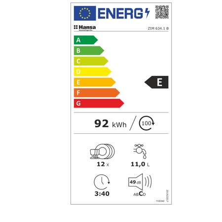 Masina de spalat vase incorporabila Hansa ZIM 634 B, 12 seturi, 4 programe, Clasa E, 60 cm