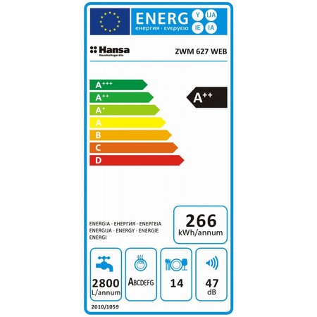 Masina de spalat vase Hansa ZWM 627 WEB, 14 seturi, 7 programe, Clasa E, ZoneWash, Start intarziat, Display LED, 60 cm, Alb