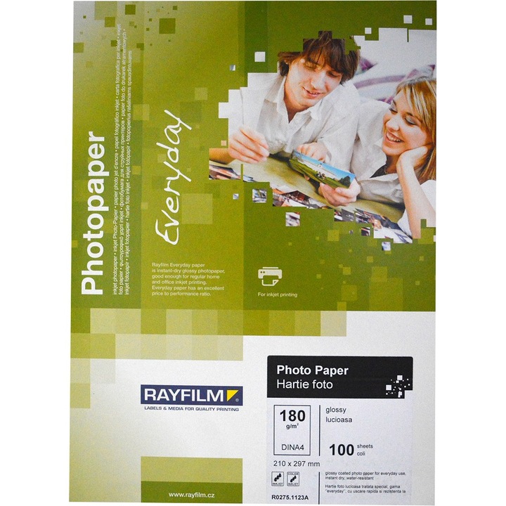 Hartie foto A4 Rayfilm, gama EveryDay, glossy, 180g, 100coli/top, pentru inkjet