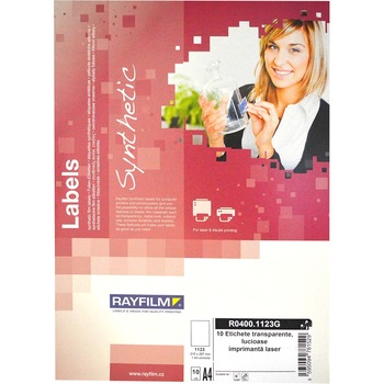 Etichete autoadezive din poliester transparent lucios Rayfilm Synthetic , laser 10/set A4 Etichete autoadezive din poliester transparent lucios Rayfilm Synthetic , laser 10/set A4