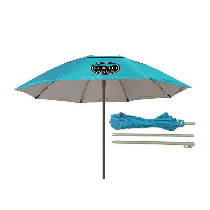 Umbrela plaja Maui&Sons 170 cm, UltraLight 1.1 Kg, 3 sectiuni, protectie solara UPF50+, Turcoaz