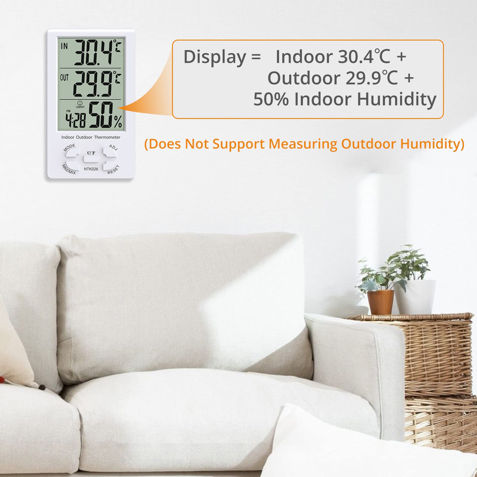 MULTICOMP PRO TA298 Thermometer, Hygrometer Clock, Indoor/Outdoor, 0°C to  +50°C, 150 mm, 88 mm, 25 mm