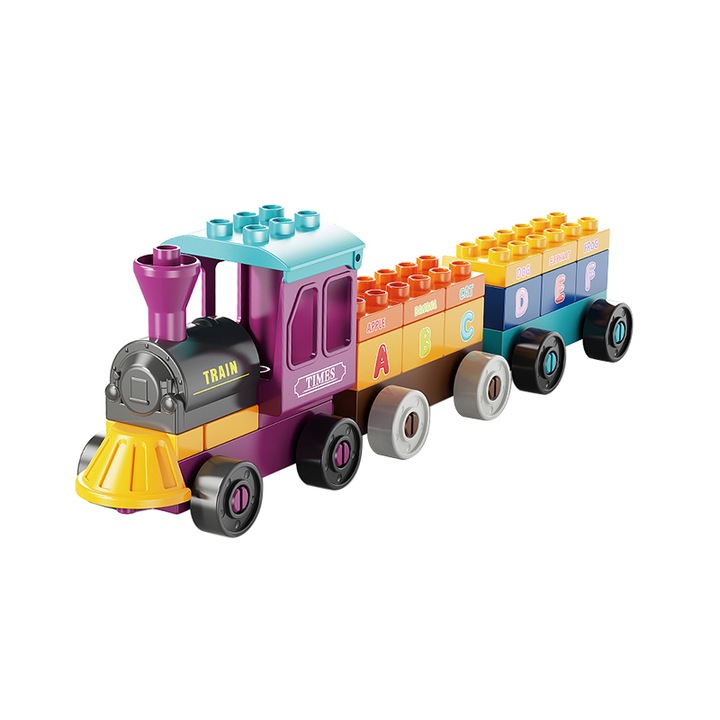 Set 34 blocuri contructie, ABS, Trenulet, Multicolor