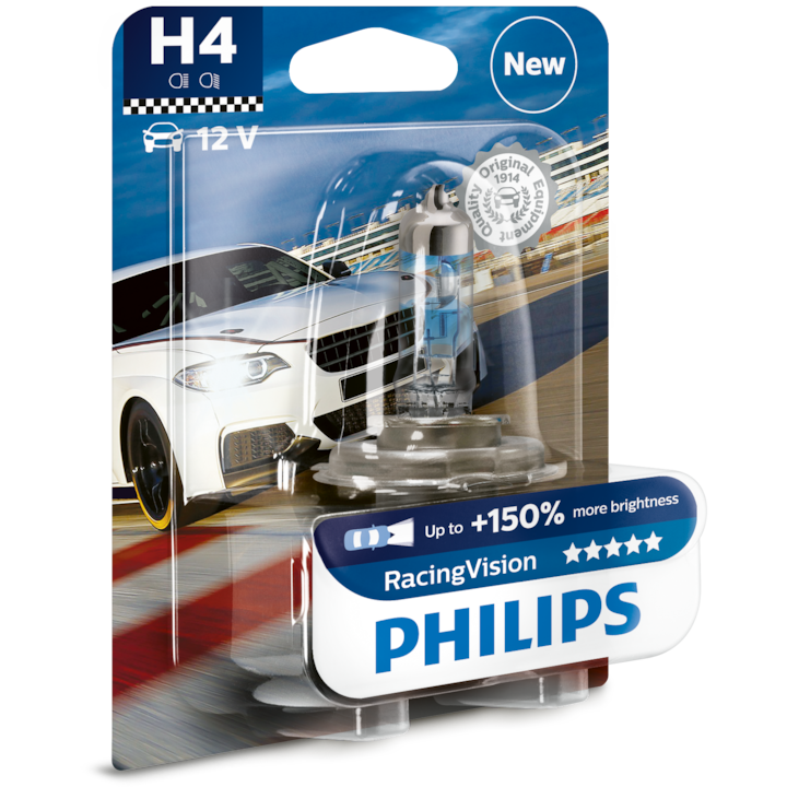 Philips H4 Racing Vision Autós izzó, +150%, 12V 60/55W