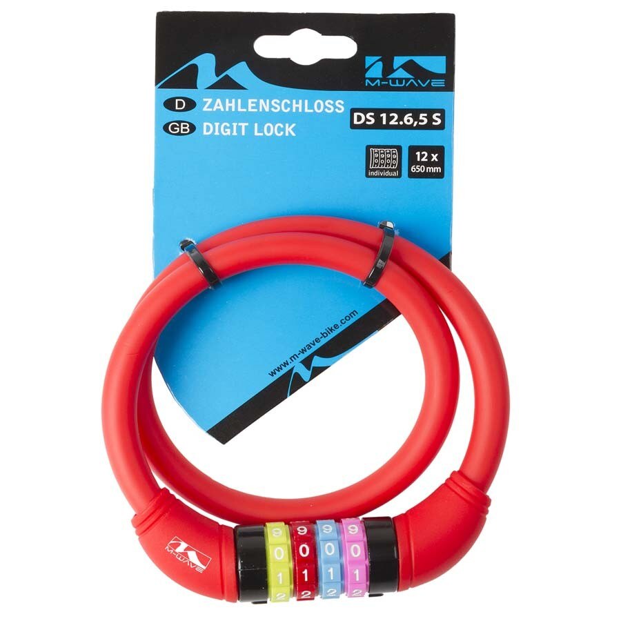 Antifurt cu cifru M-Wave , 12 x 650 mm , Rosu
