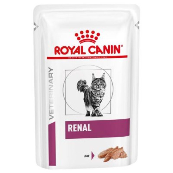 Set 12 plicuri Hrana umeda pentru pisici Royal Canin Renal Chicken, 85 g