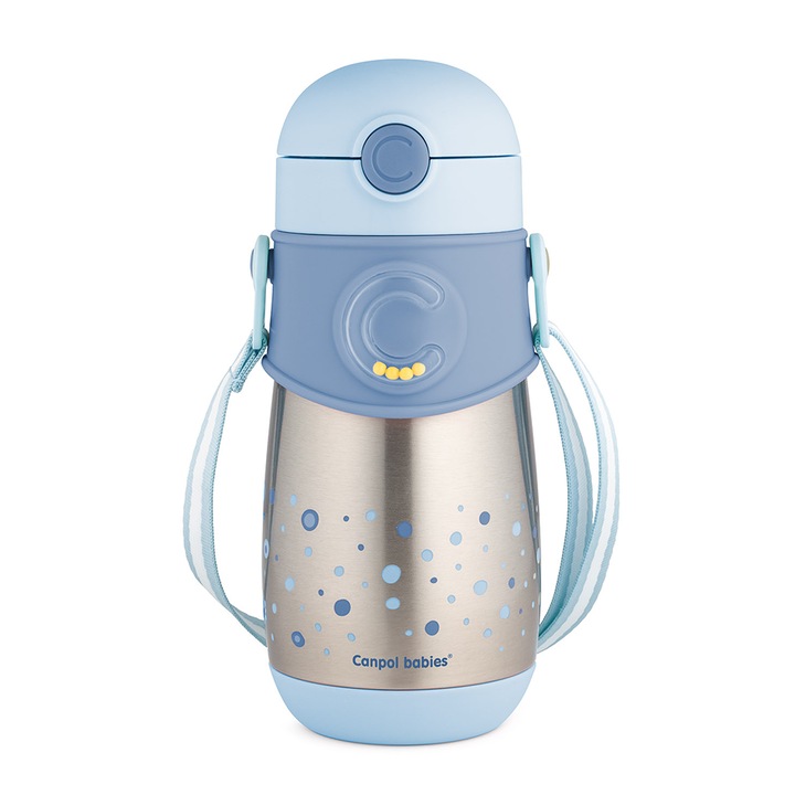 Canpol babies Hőtartó palack szilikonos szívószállal 300 ml 12hó+ kék