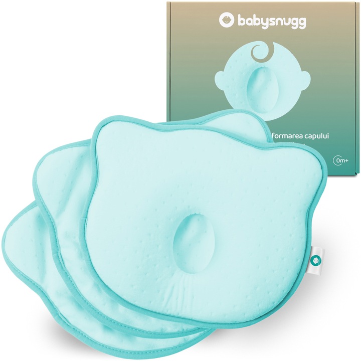 Бебешка възглавница Babysnugg, С 2 защитни калъфа против плагиоцефалия, За формиране на главата, Светло синя