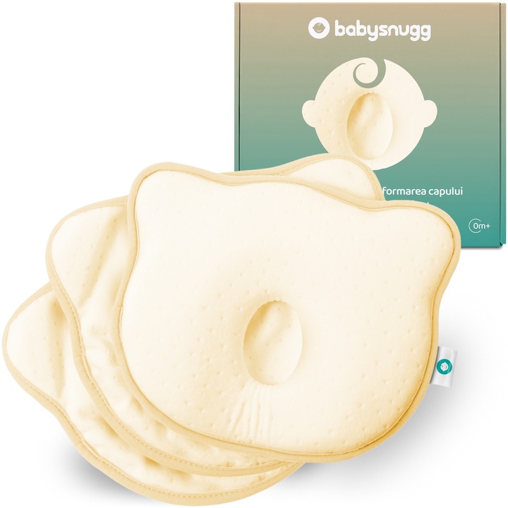 Бебешка възглавница Babysnugg, С 2 предпазни калъфа против плагиоцефалия, За формиране на главата, Жълта