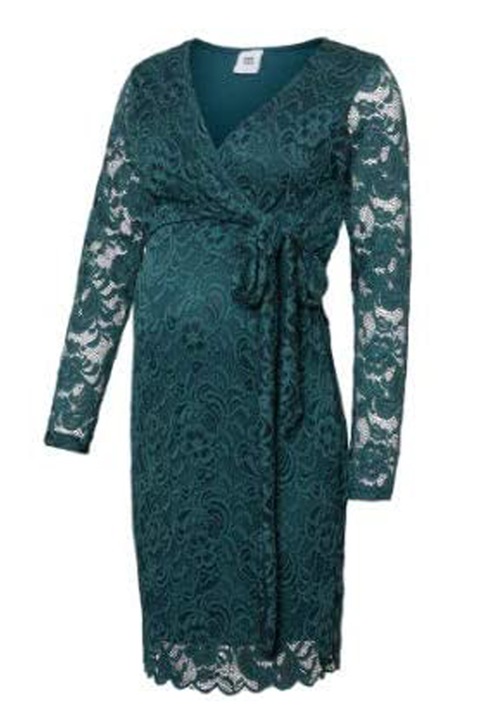 Дамска рокля Mamalicious 20007952 10-75, Подходяща за бременни, Дълъг ръкав, Дантела, Зелен, М