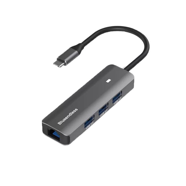 Adaptor Multiport USB-C, Hub 4 In 1, Blueendless BS-LH04, RJ45, USB 3.0