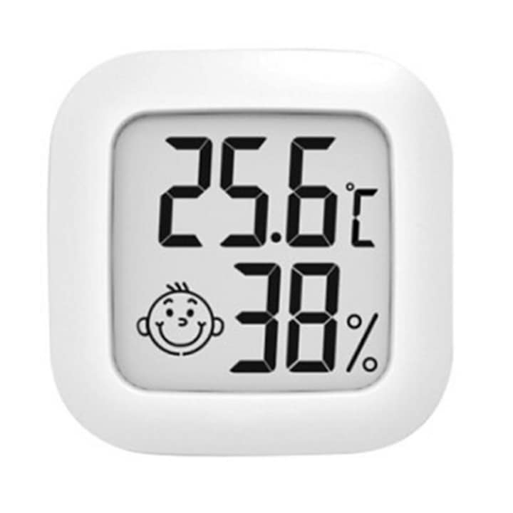 Termometru de camera cu functie de masurare a temperaturii si a umiditatii aerului, 43x43x13 mm, culoare Alb
