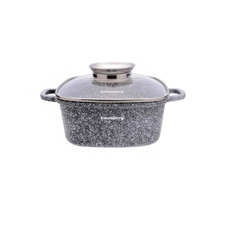 Термоустойчив съд за фурна, мраморно незалепващо покритие, с капак, 2.8л, 20x20x9 см, Klausberg