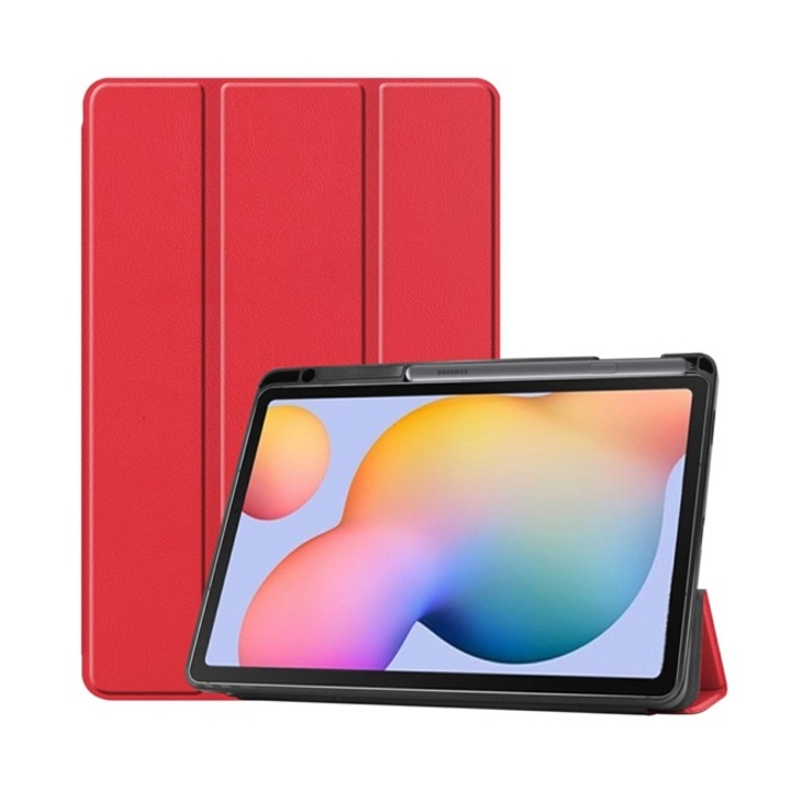 Gigapack álló, bőr hatású aktív flip tok Samsung Galaxy Tab S6 Lite 10.4 WIFI, SM-P610 készülékhez, piros + S Pen tartó