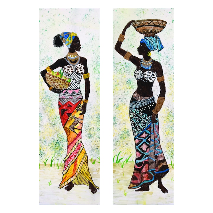 OEM Afrikai akril üvegfestmény készlet, 2 db, 78x27,5 cm, többszínű
