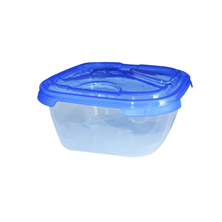 Cutie alimente frigo Natalia, 1 litru, transparenta, capac albastru