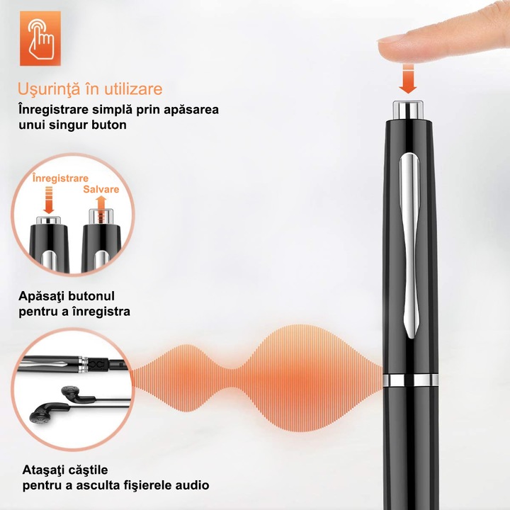 Reportofon spion integrat in pix, memorie 32 gb inclusa, dispozitiv spionaj ascuns cu activare vocala, pana la 400 ore stocare