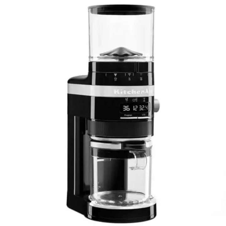 Rasnita cafea, KitchenAid, 70 programe de macinare, 340 g, 150 W, Negru/Transparent