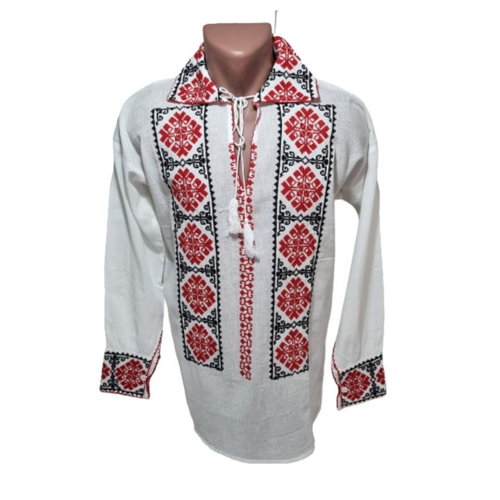 Традиционна риза, 100% памук, бродерия популярни мотиви, мъжка червена S