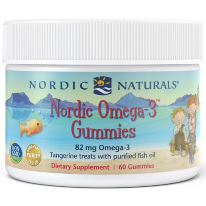 Supliment alimentar, Nordic Naturals, Omega 3, Aroma mandarine, 3 ani +, 60 de jeleuri