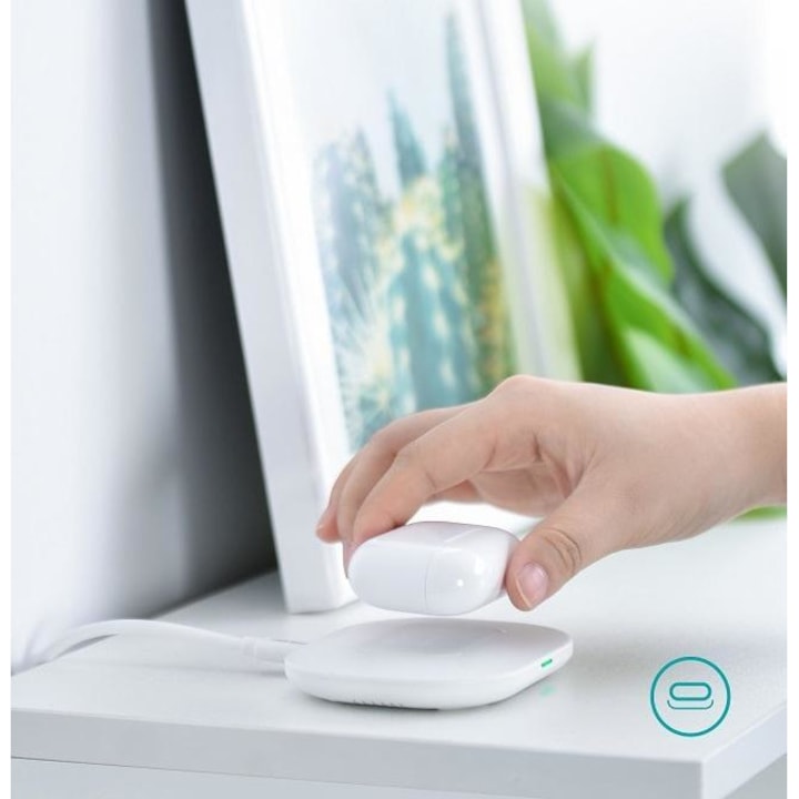 Безжично Зарядно за Телефон и Слушалки, CHOETECH Wireless Pad Fast Charger 15W, Бял